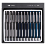 得力(deli)金属中性笔签字笔水笔 子弹头0.5mm 蓝色笔身 黑色笔芯12支...