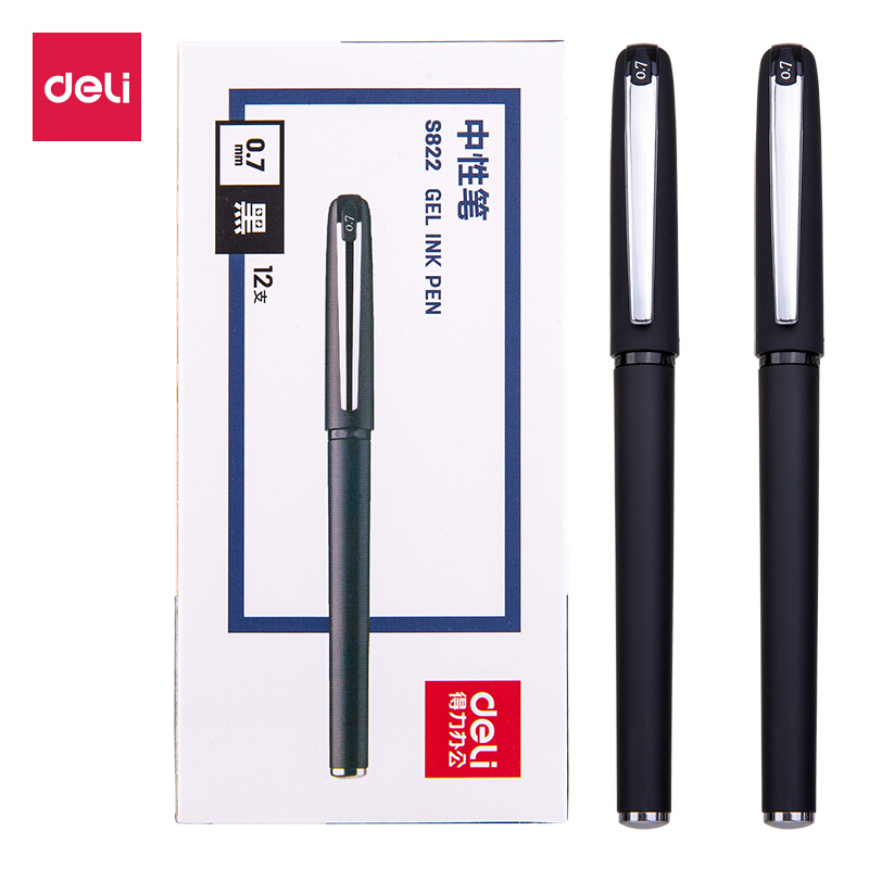 得力(deli)0.7mm办公中性笔水笔签字笔 12支/盒DL-S822黑
