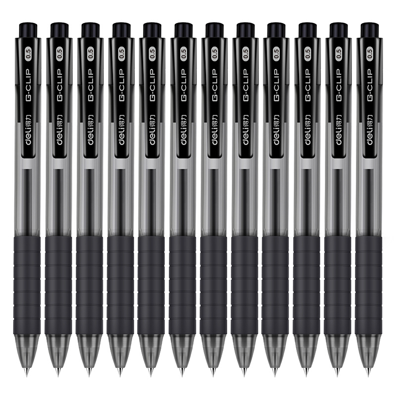 得力(deli)中性笔签字笔 0.5mm子弹头水笔按动笔 黑色 12支/盒S06