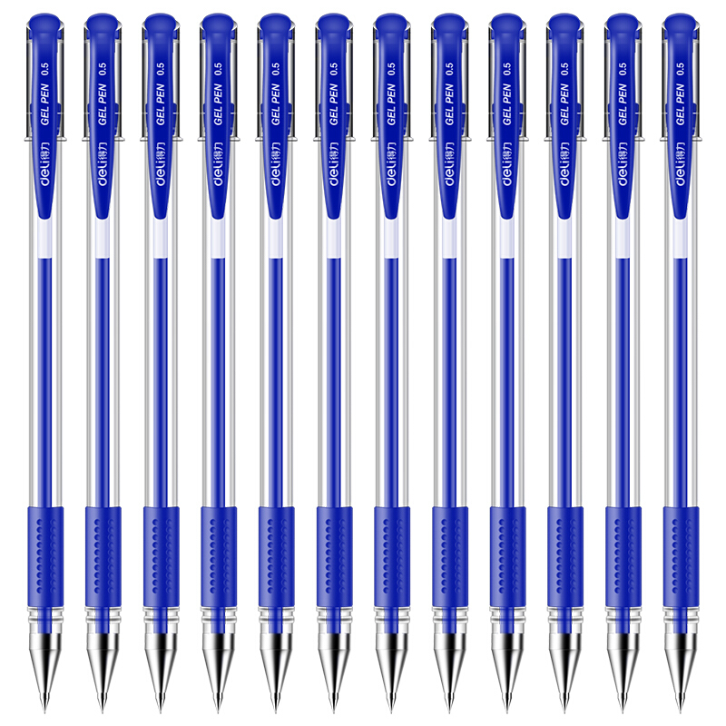 得力(deli)0.5mm中性笔 水笔签字笔 12支/盒 蓝色 34567 办公用品