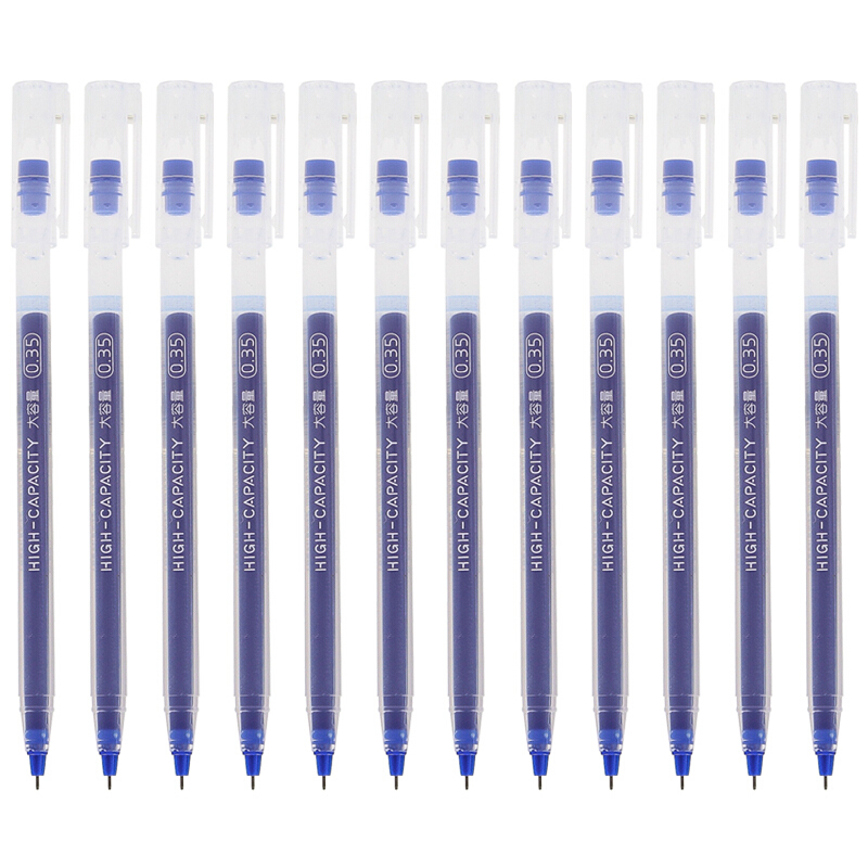 晨光(M&G)文具蓝色0.35mm大容量中性笔 巨能写大容量签字笔 笔杆笔芯一体化水笔 12支/盒AGPB6905
