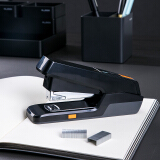 得力(deli)创新型12#省力订书机 推出式两段结构订书器 黑色0476
