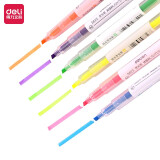 得力（deli）6色双头荧光笔 醒目标记笔 手帐可用水性记号笔6支/盒