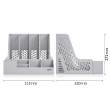 得力(deli)四联带笔筒文件框 多功能镂空文件架 灰色78981