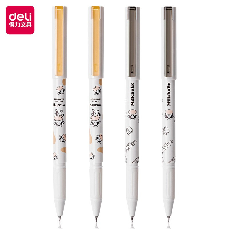 得力(deli) 0.5mm4支装牛年系列加强型针管黑色中性笔 水笔签字笔 33563