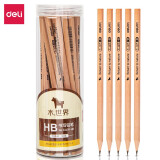 得力(deli)30支HB原木铅笔 学生书写铅笔 六角杆素描绘图铅笔 桶装 33...