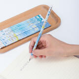得力(deli)12支HB三角杆追星鼠卡通学生书写铅笔 带橡皮头原木素描绘图铅笔...