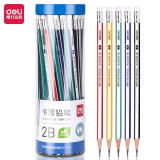 得力(deli)50支2B铅笔 经典彩色抽条六角杆铅笔带橡皮头 33433-2B