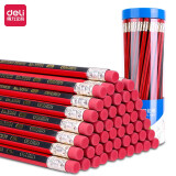 得力(deli)50支2B铅笔经典红黑抽条六角杆铅笔带橡皮头 学生考试素描绘图铅...