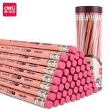 得力(deli)原木六角笔杆2B铅笔带橡皮头 学生考试素描绘图铅笔 50支/桶58178