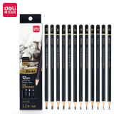 得力(deli)12支素描铅笔 专业绘画美术铅笔 六角杆软中硬炭笔 HB/2B/...