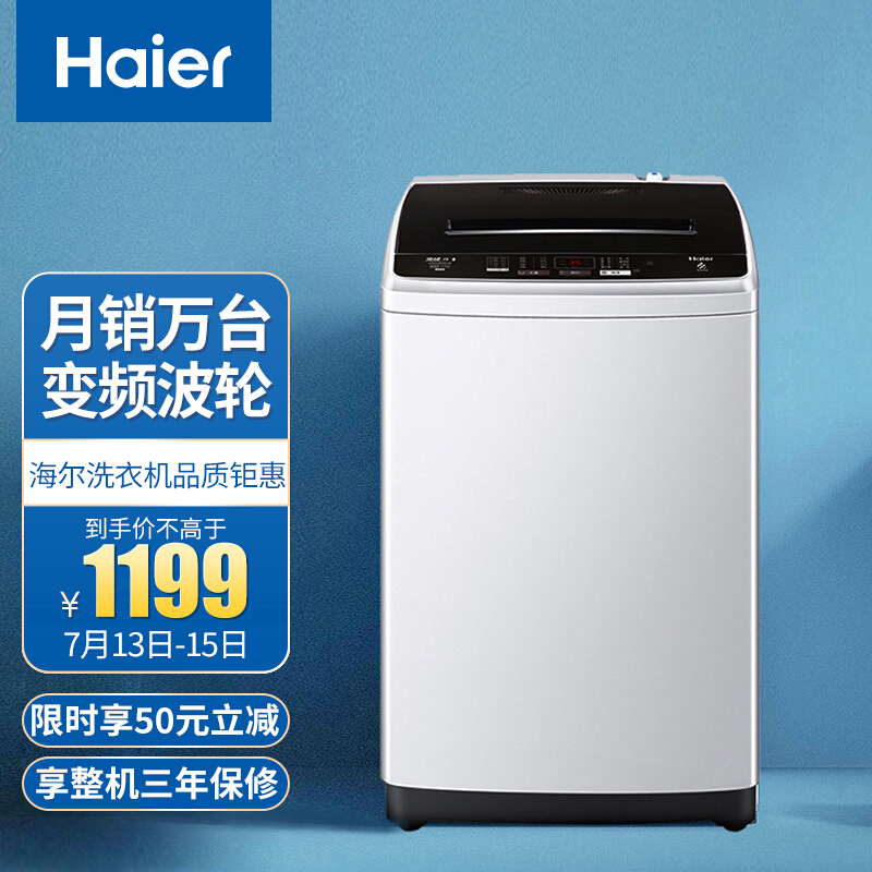海尔（Haier)变频波轮洗衣机全自动 智能称重量衣进水 健康桶自洁 9KG大容量 EB90BM029
