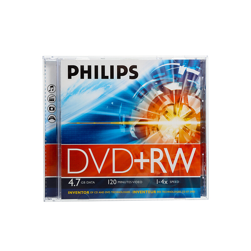 飞利浦（PHILIPS） DVD+RW 可擦写刻录光盘 1片空白光碟 4速4.7G 单片盒装