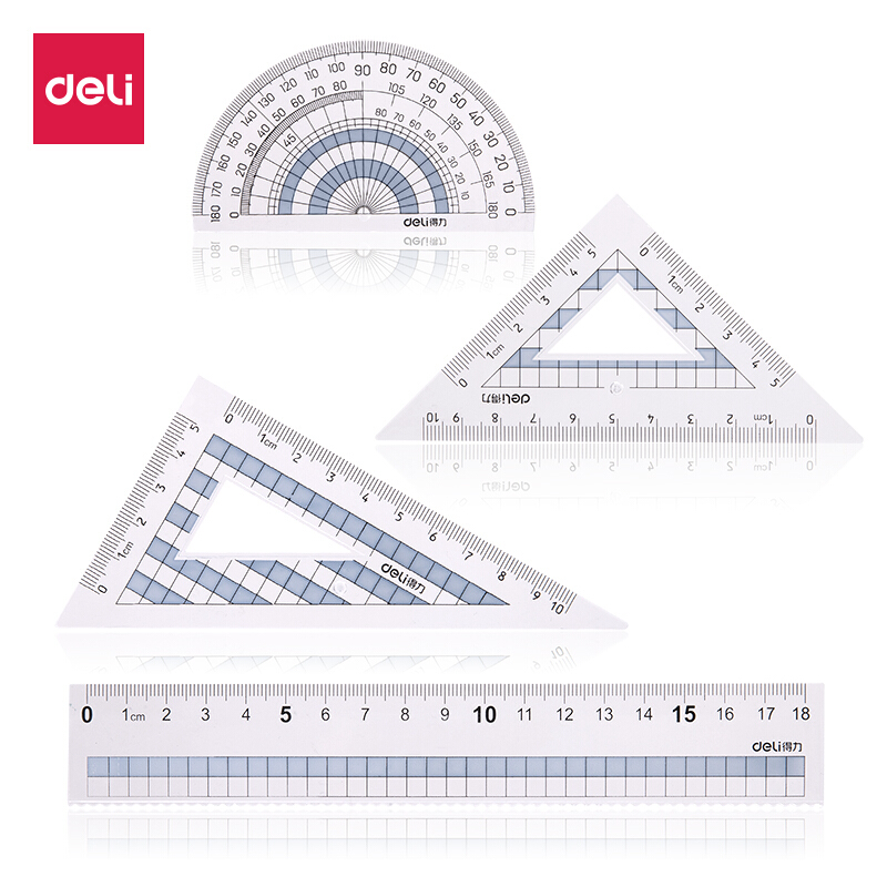 得力(deli)直尺三角尺量角器绘图组合套尺4件套 颜色随机71968