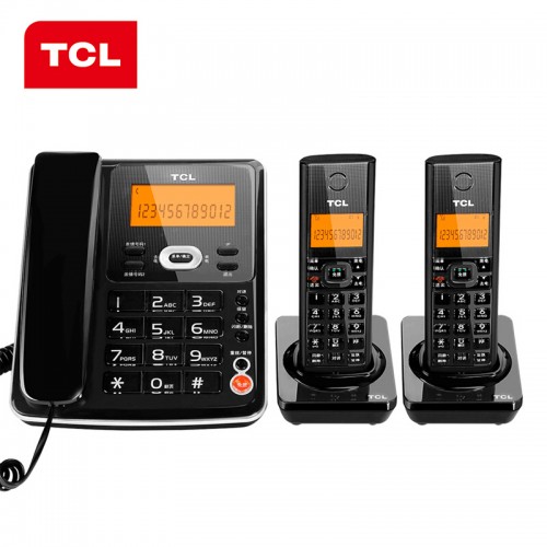 TCL 无绳电话机 无线座机 子母机 办公家用 大按键 信号强 抗干扰 D60套装一拖二(黑色)HWDCD868(39)TSD
