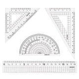 得力(deli)18cm流年星辰波浪边直尺三角尺量角器套装 透明按扣带装 79517