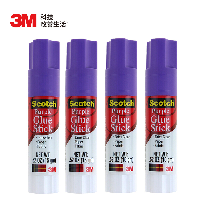 3M 胶棒 4支装 固体胶/固体胶棒/固体胶水 PVP胶棒紫色变色 6115