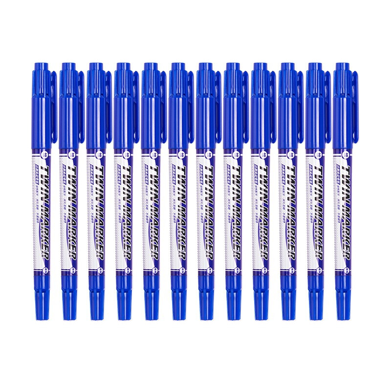 晨光(M&G)文具蓝色小双头细杆记号笔 重点标记笔 12支/盒XPMV7403