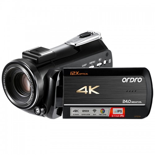 欧达（ORDRO）AC5 4K摄像机高清数码dv录像机 专业摄影机vlog 视频拍摄 12倍光学变焦5轴防抖