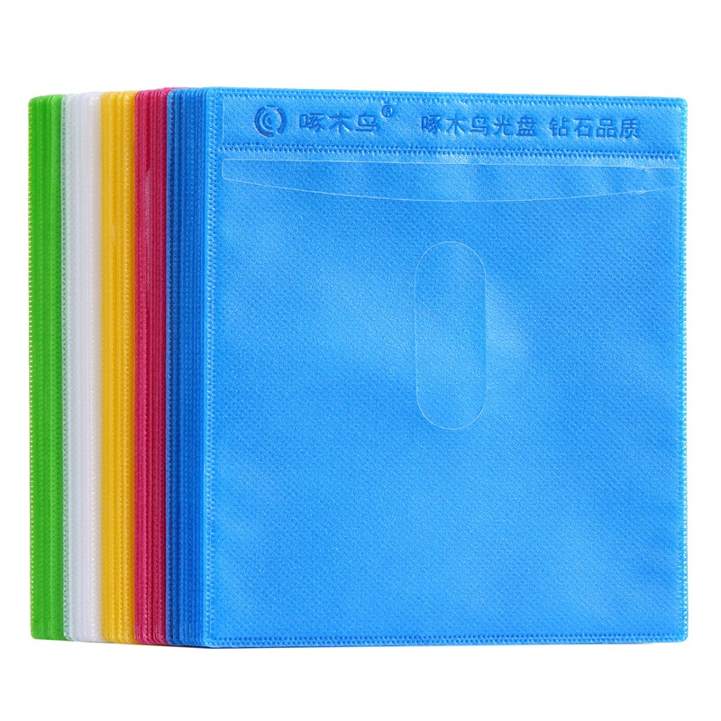 啄木鸟 五色混装 CD / DVD光盘收纳袋  直径12CM / 5寸 双面装PP光盘袋 加厚 50片 / 盒 光盘袋