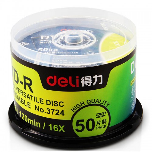 得力（deli） 3724 刻录碟片记录式DVD光盘 刻录盘 筒装50片