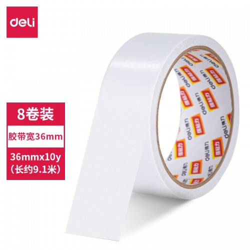 得力(deli)高粘性棉纸双面胶带 36mm*10y(9.1m/卷) 8卷装 办公用品 30415